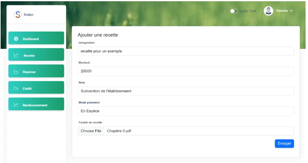 Adding Income Entry - SOSIPO Project by Hoceine El Idrissi