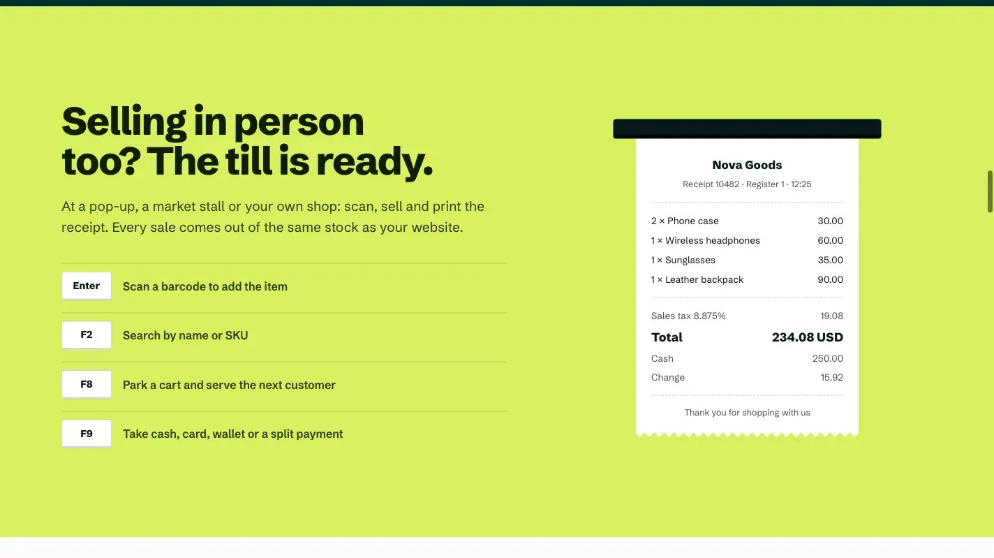 The point of sale and a printed receipt