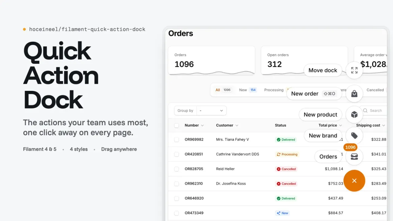 Quick Action Dock: A floating dock of actions for Filament