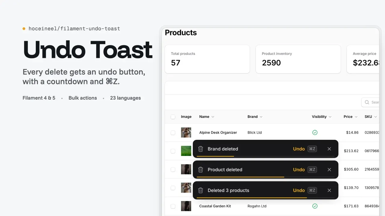Undo Toast: تراجع عن الحذف والتعديل في Filament