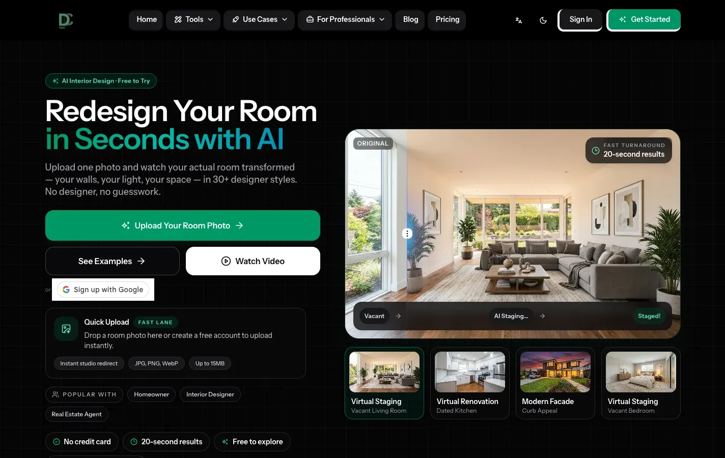 Screenshot of DecorCopilot: AI interior design