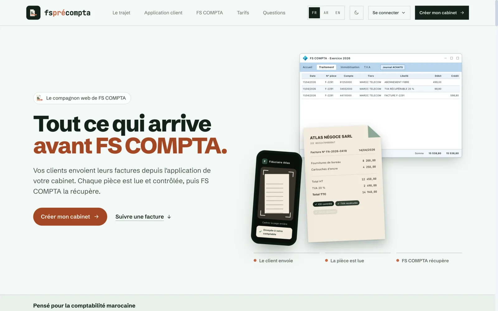 Screenshot of fsprécompta: Pre-accounting for Moroccan firms, connected to FS COMPTA