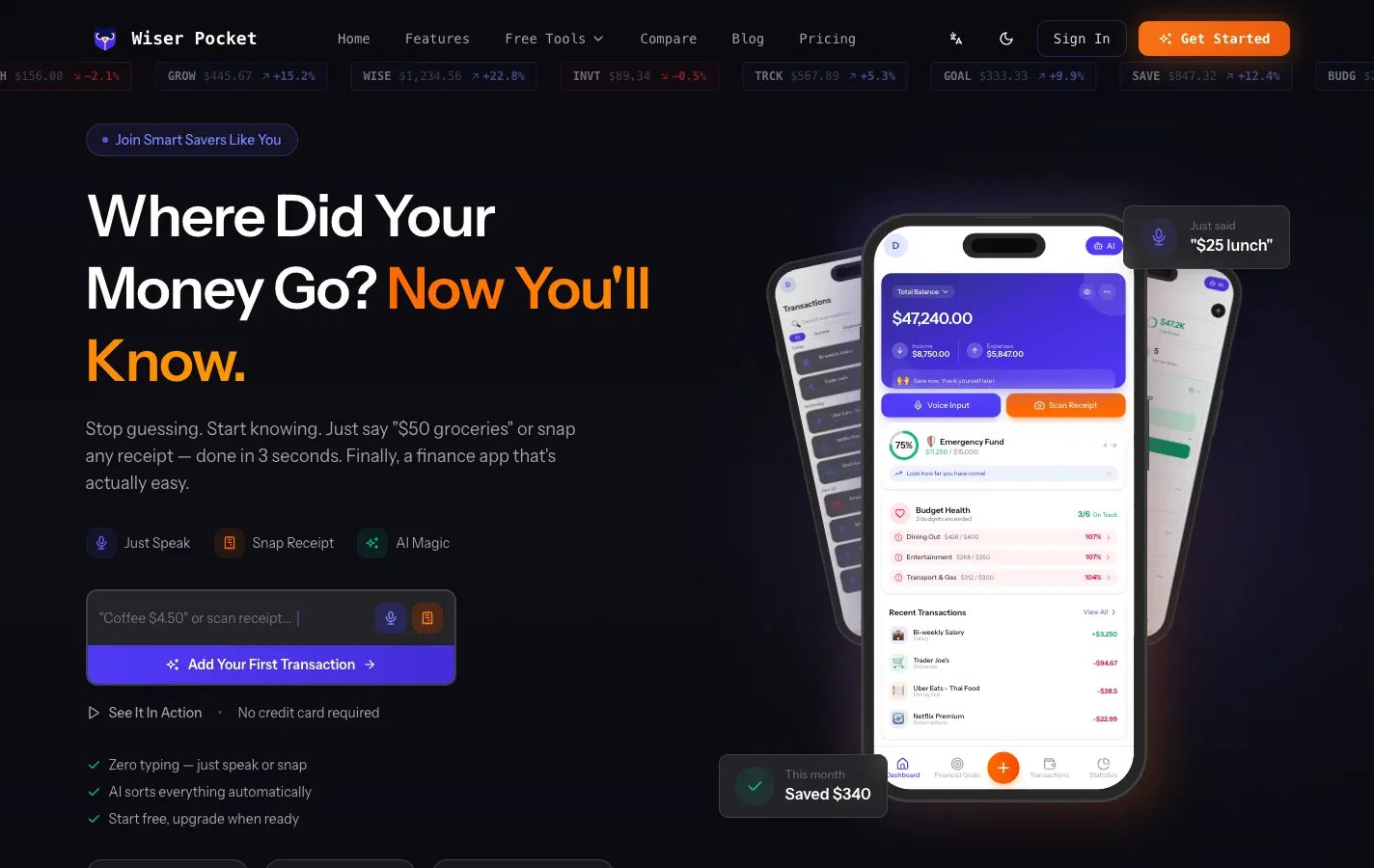 Screenshot of WiserPocket: AI finance tracker you can talk to