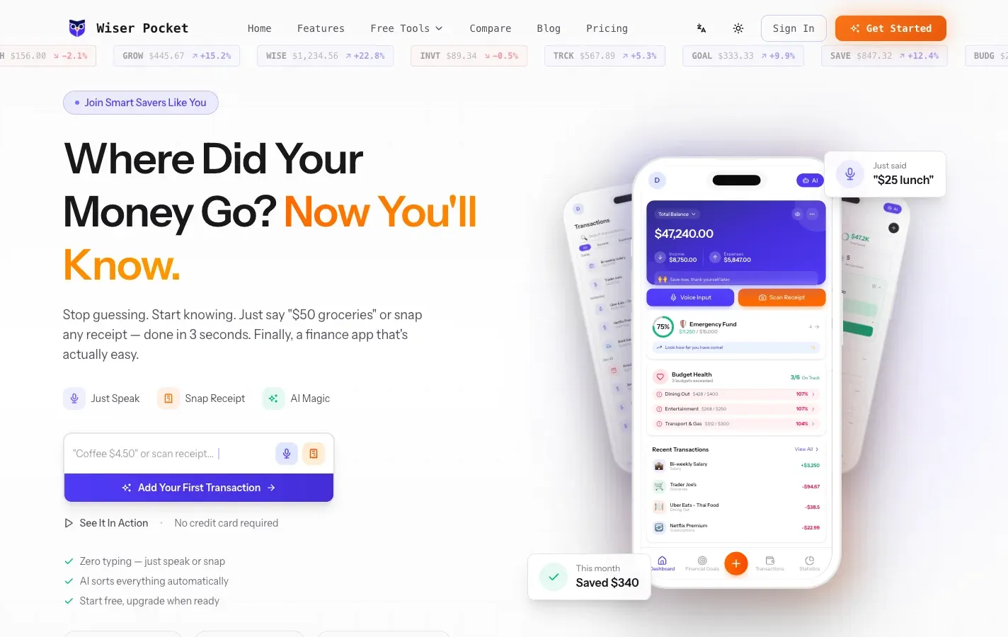 Screenshot of WiserPocket: AI finance tracker you can talk to