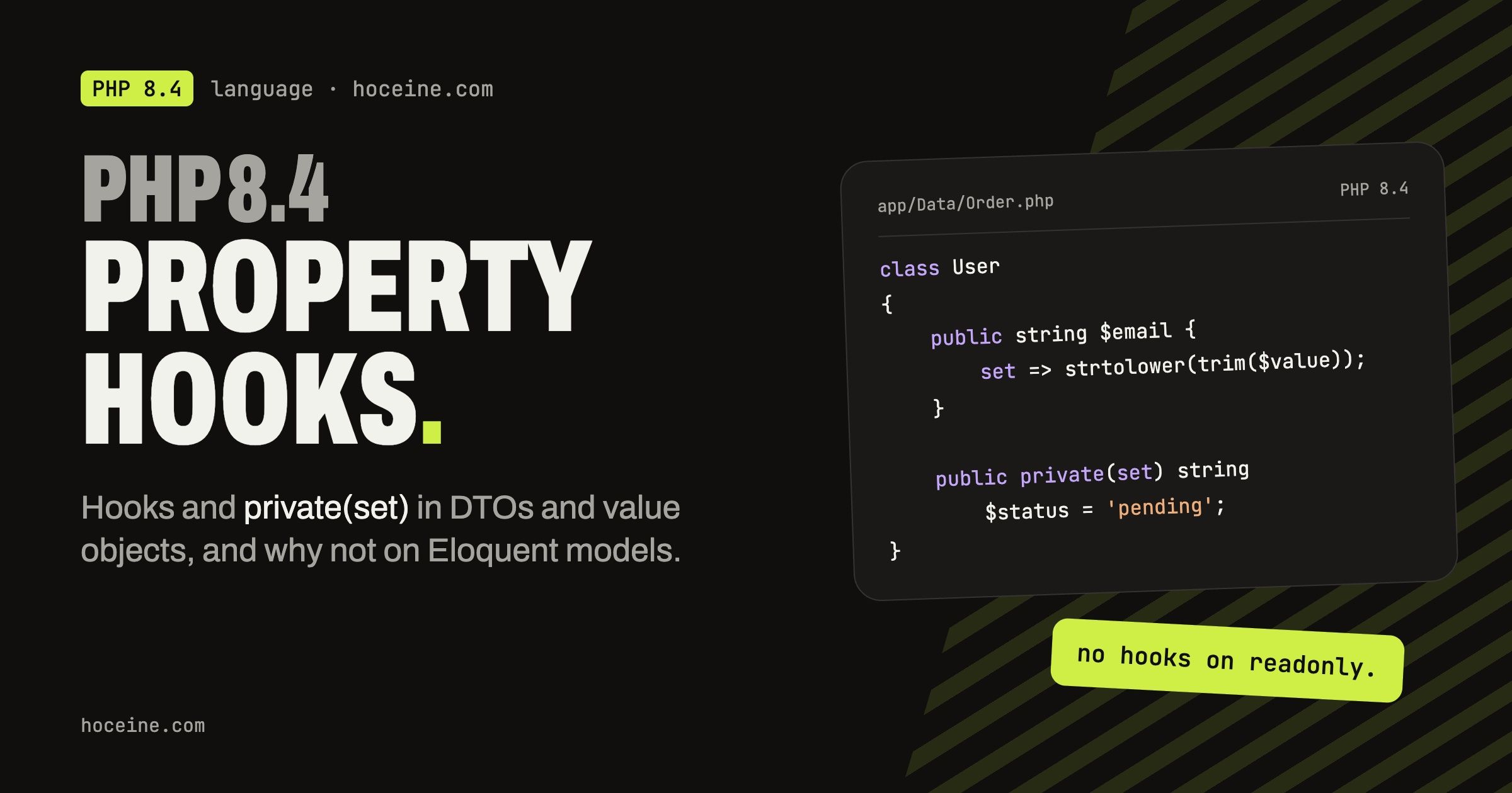PHP 8.4 Property Hooks and Asymmetric Visibility in a Laravel Codebase