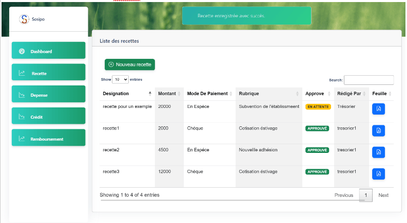 Income Entry Waiting for Approval - SOSIPO Project by Hoceine El Idrissi